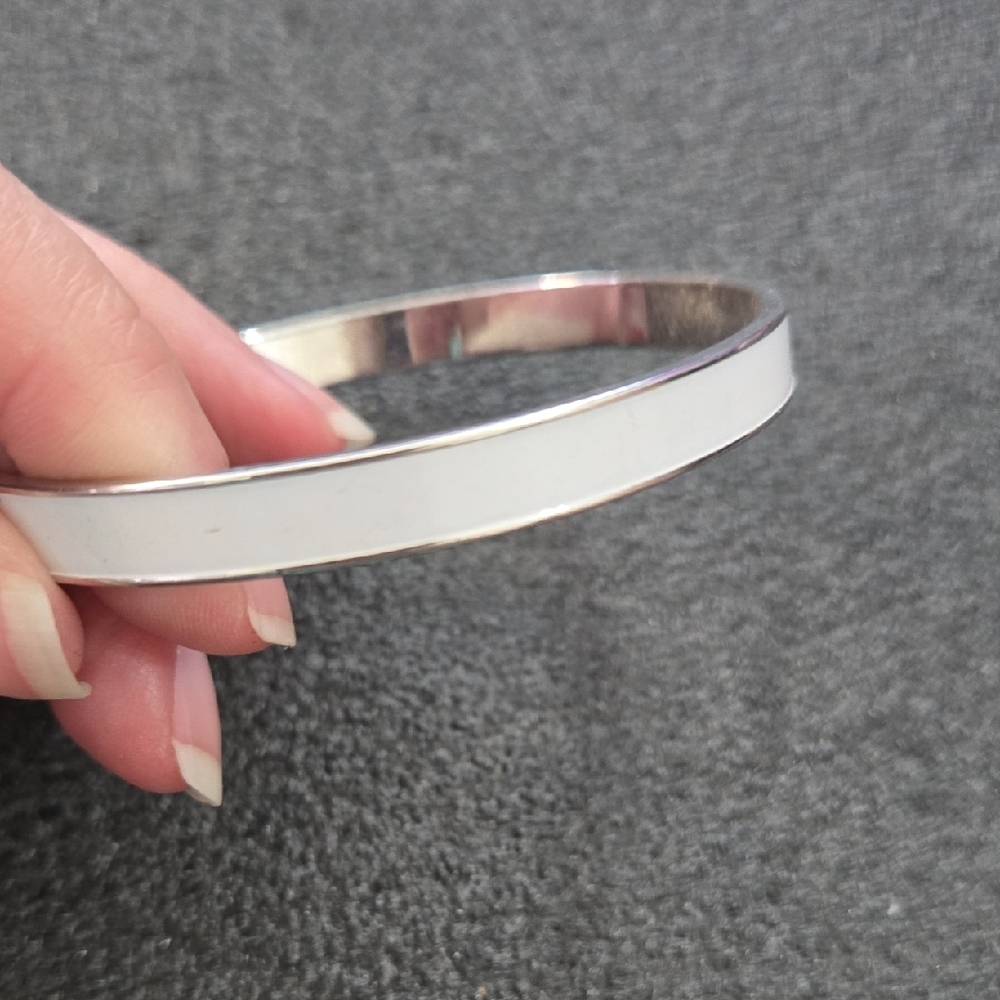 Monet Enamel White Silver Bangle Bracelet